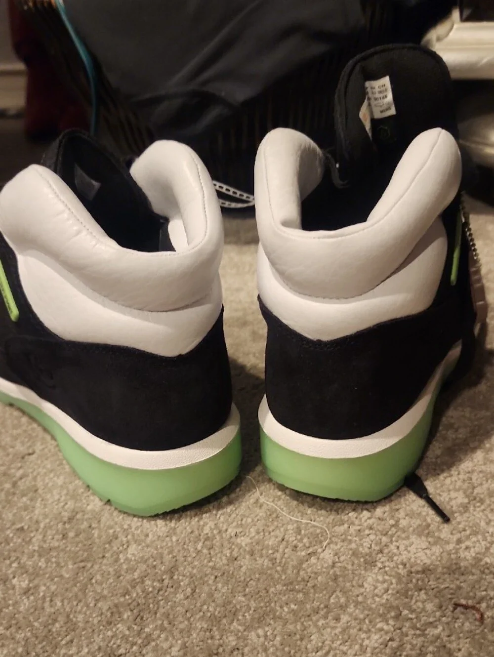 Black and White High-Top TIMBERLANS Sneakers with Mint Green  Glow Sole